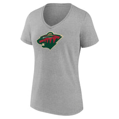 Minnesota Wild - Women's Primary Logo Team V-Neck T-Shirt Heather Gray