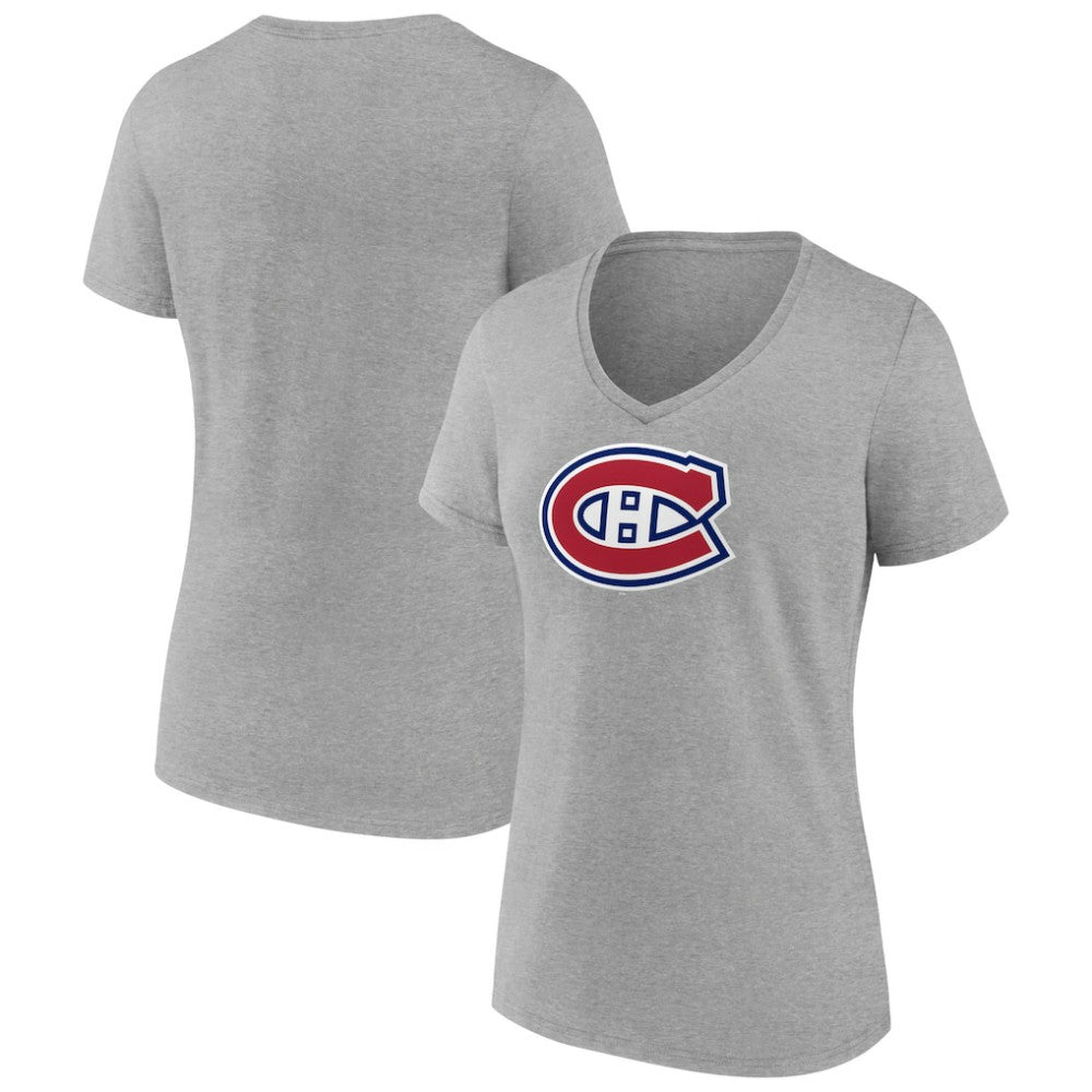 Montreal Canadiens - Women's Primary Logo Team V-Neck T-Shirt Heather Gray