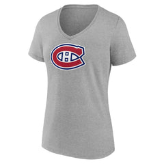 Montreal Canadiens - Women's Primary Logo Team V-Neck T-Shirt Heather Gray