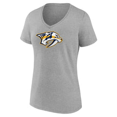 Nashville Predators - Women's Primary Logo Team V-Neck T-Shirt Heather Gray