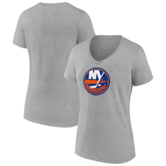 New York Islanders - Women's Primary Logo Team V-Neck T-Shirt Heather Gray
