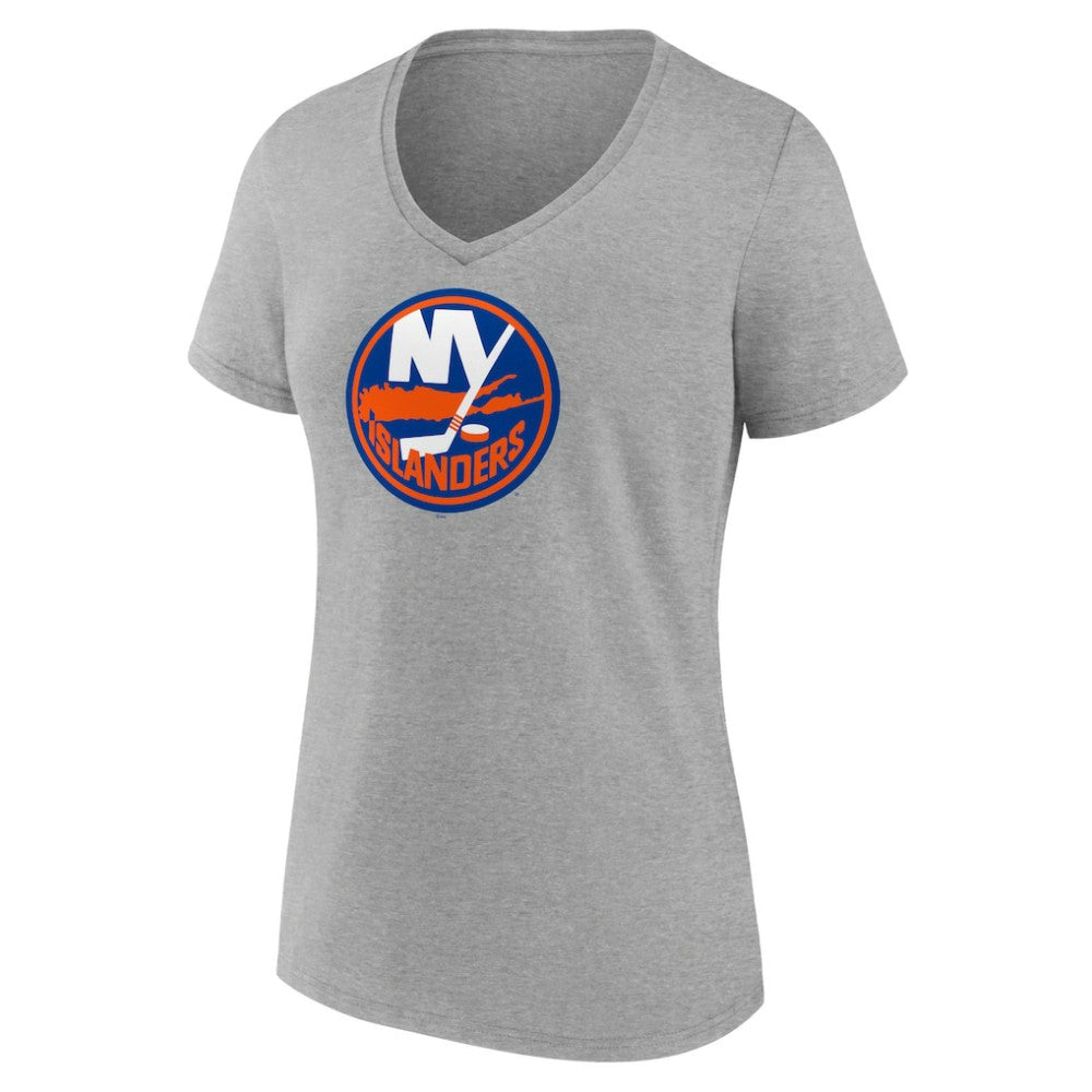 New York Islanders - Women's Primary Logo Team V-Neck T-Shirt Heather Gray