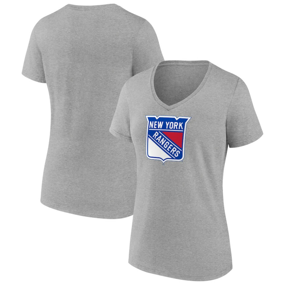 New York Rangers Women's Primary Logo Team V-Neck T-Shirt Heather Gray