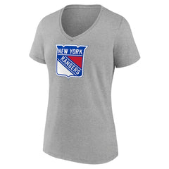 New York Rangers Women's Primary Logo Team V-Neck T-Shirt Heather Gray