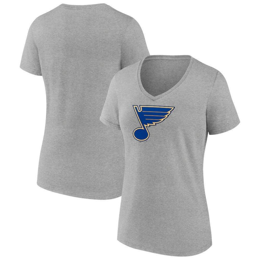 St. Louis Blues - Women's Primary Logo Team V-Neck T-Shirt Heather Gray