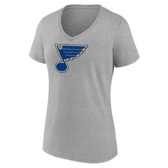 St. Louis Blues - Women's Primary Logo Team V-Neck T-Shirt Heather Gray