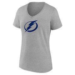 Tampa Bay Lightning - Women's Primary Logo Team V-Neck T-Shirt Heather Gray