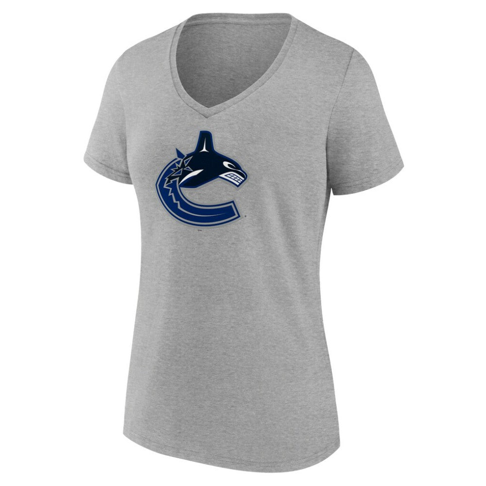Vancouver Canucks - Women's Primary Logo Team V-Neck T-Shirt Heather Gray
