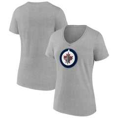 Winnipeg Jets - Women's Primary Logo Team V-Neck T-Shirt Heather Gray