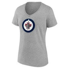 Winnipeg Jets - Women's Primary Logo Team V-Neck T-Shirt Heather Gray