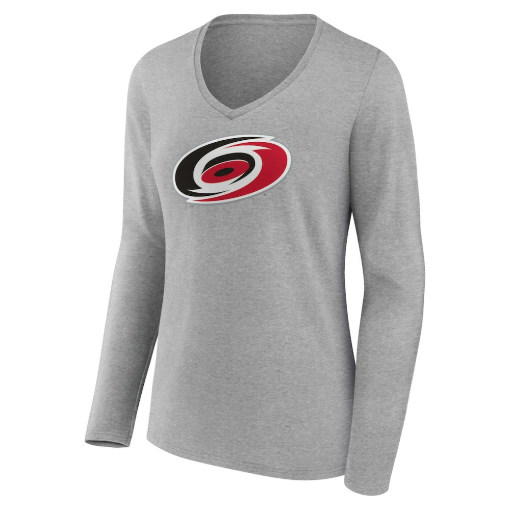 Carolina Hurricanes - Women's Primary Logo Team Long Sleeve V-Neck T-Shirt Heather Gray