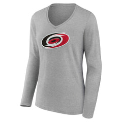 Carolina Hurricanes - Women's Primary Logo Team Long Sleeve V-Neck T-Shirt Heather Gray
