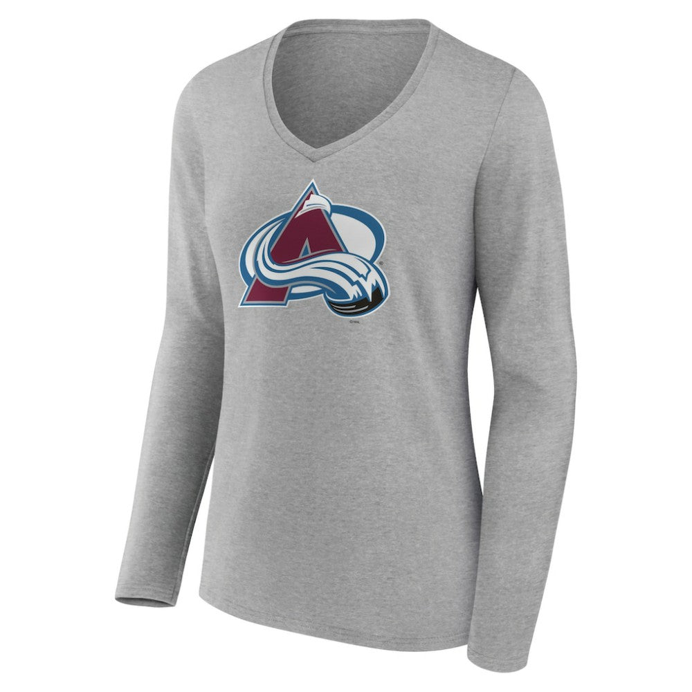 Colorado Avalanche - Women's Primary Logo Team Long Sleeve V-Neck T-Shirt Heather Gray