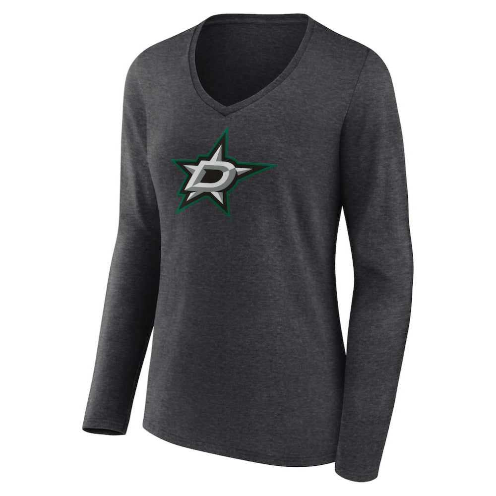 Dallas Stars - Women's Primary Team Logo Long Sleeve V-Neck T-Shirt Heather Charcoal