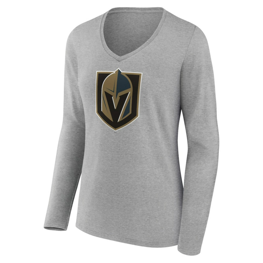 Vegas Golden Knights Women's Primary Logo Team Long Sleeve V-Neck T-Shirt Heather Gray