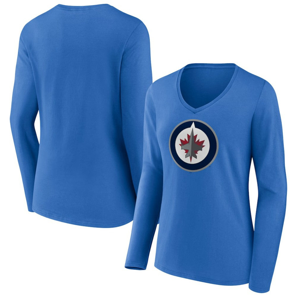 Winnipeg Jets - Women's Primary Team Logo Long Sleeve V-Neck T-Shirt Blue