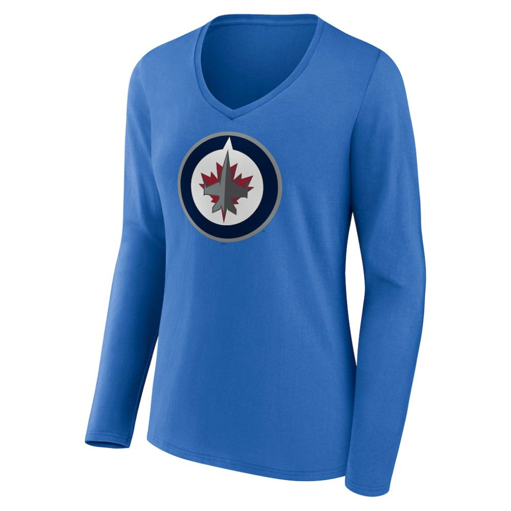 Winnipeg Jets - Women's Primary Team Logo Long Sleeve V-Neck T-Shirt Blue