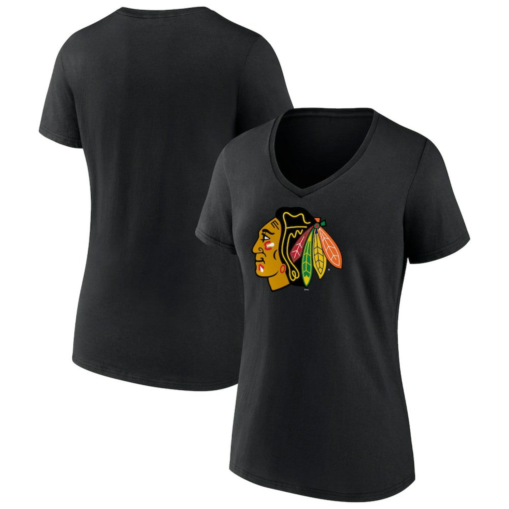Chicago Blackhawks Women's Team Primary Logo V-Neck T-Shirt Black
