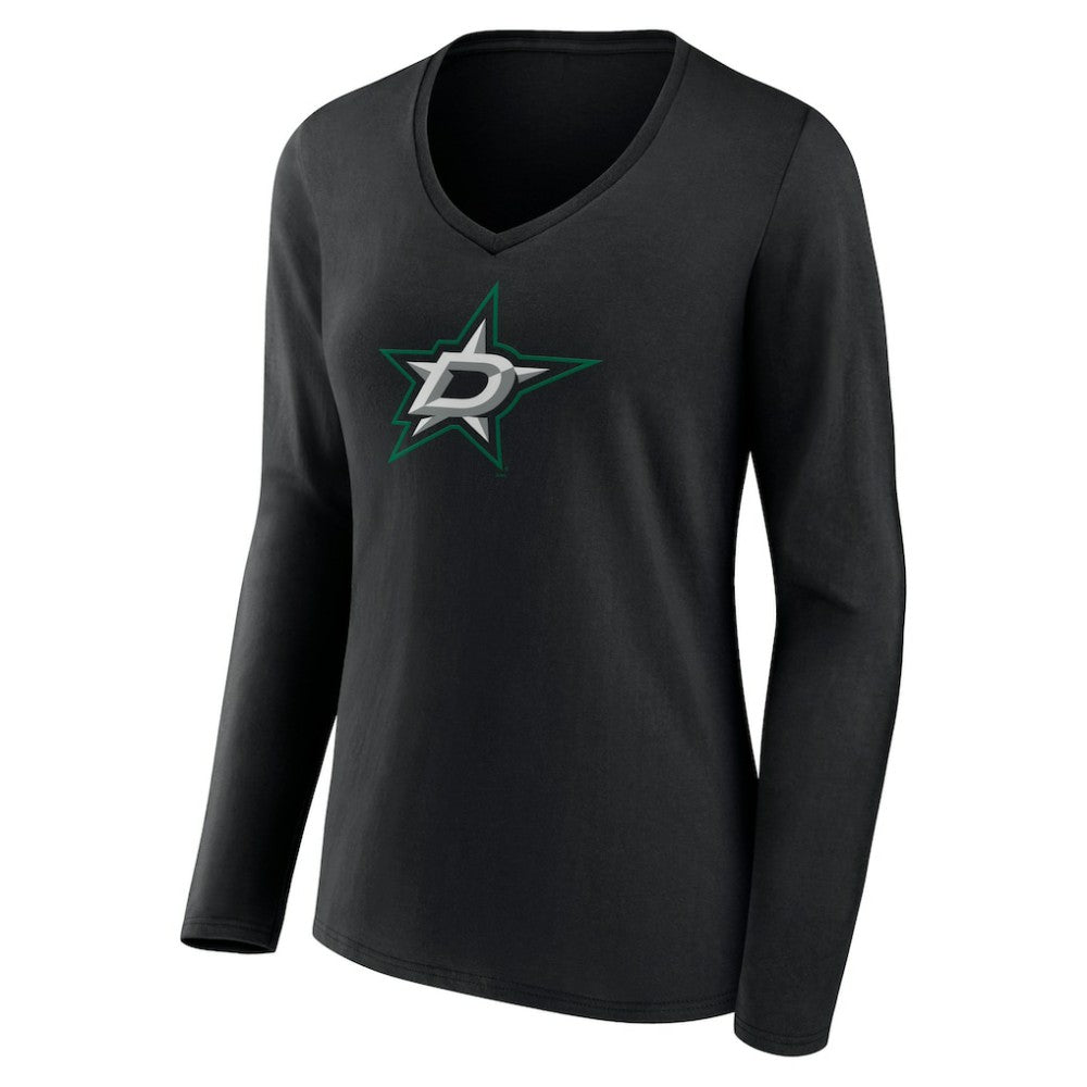 Dallas Stars - Women's Primary Team Logo Long Sleeve V-Neck T-Shirt Black
