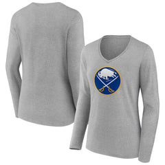 Buffalo Sabres - Women's Primary Logo Team Long Sleeve V-Neck T-Shirt Heather Gray