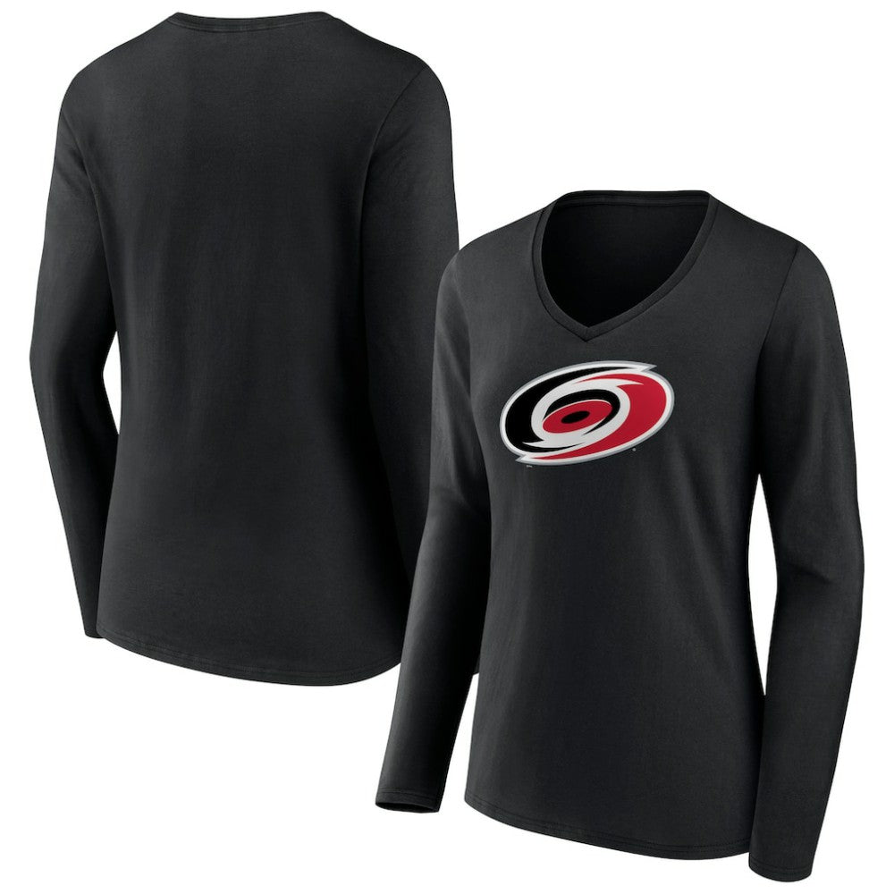 Carolina Hurricanes - Women's Primary Team Logo Long Sleeve V-Neck T-Shirt Black