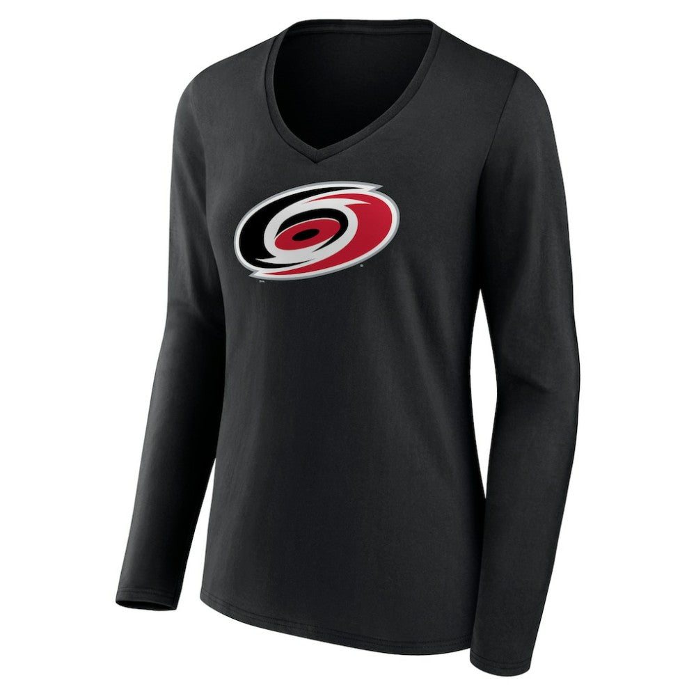 Carolina Hurricanes - Women's Primary Team Logo Long Sleeve V-Neck T-Shirt Black