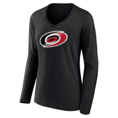 Carolina Hurricanes - Women's Primary Team Logo Long Sleeve V-Neck T-Shirt Black