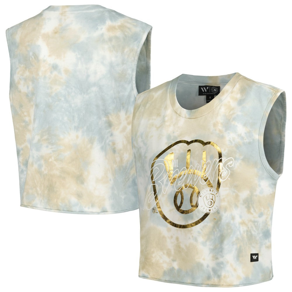 Milwaukee Brewers The Wild Collective Women's Washed Muscle Tank Top On Sale