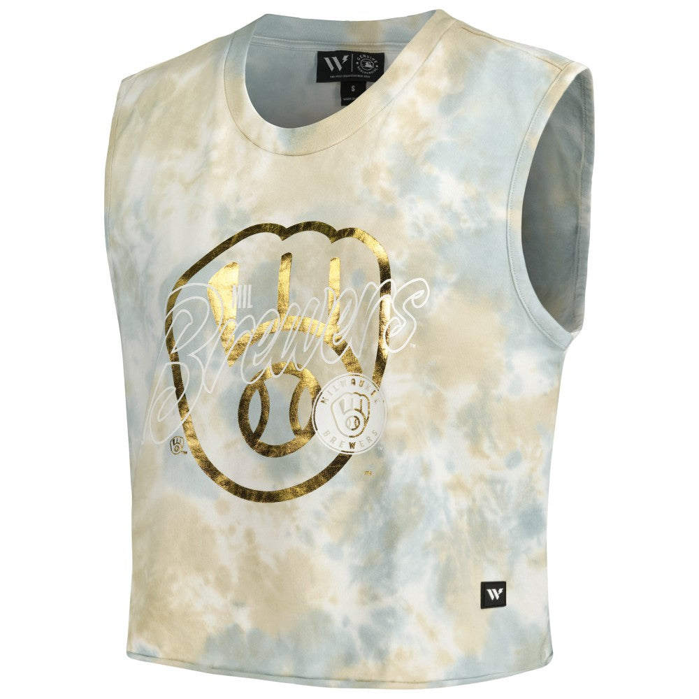 Milwaukee Brewers The Wild Collective Women's Washed Muscle Tank Top On Sale