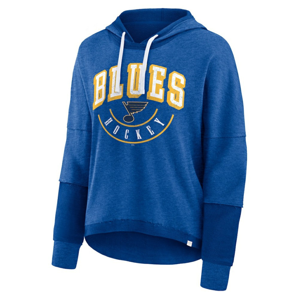St. Louis Blues - Fanatics Women's Lux Lounge Helmet Arch Pullover Hoodie Heather Blue
