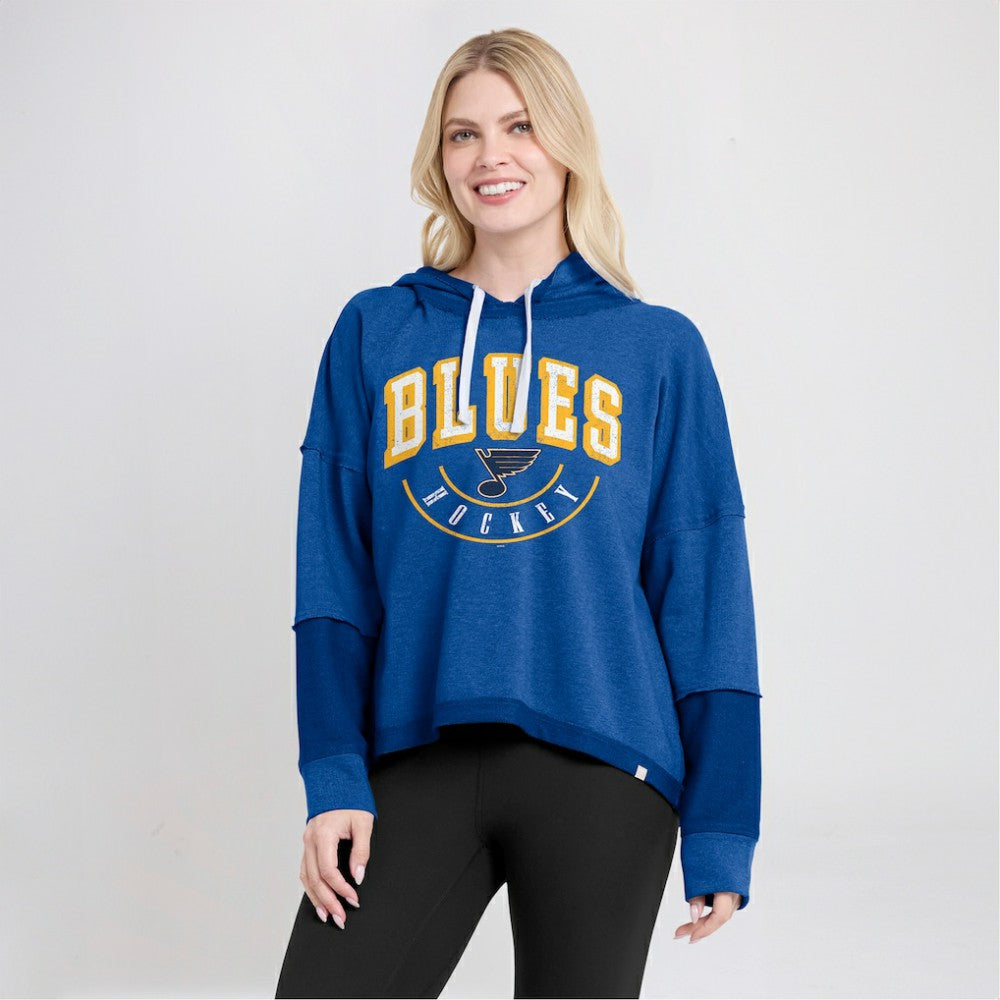 St. Louis Blues - Fanatics Women's Lux Lounge Helmet Arch Pullover Hoodie Heather Blue