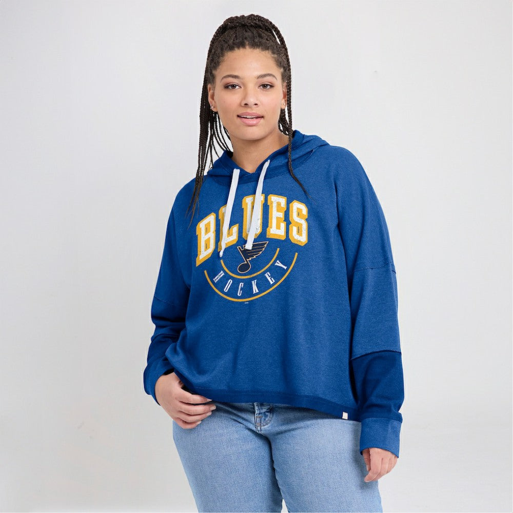St. Louis Blues - Fanatics Women's Lux Lounge Helmet Arch Pullover Hoodie Heather Blue
