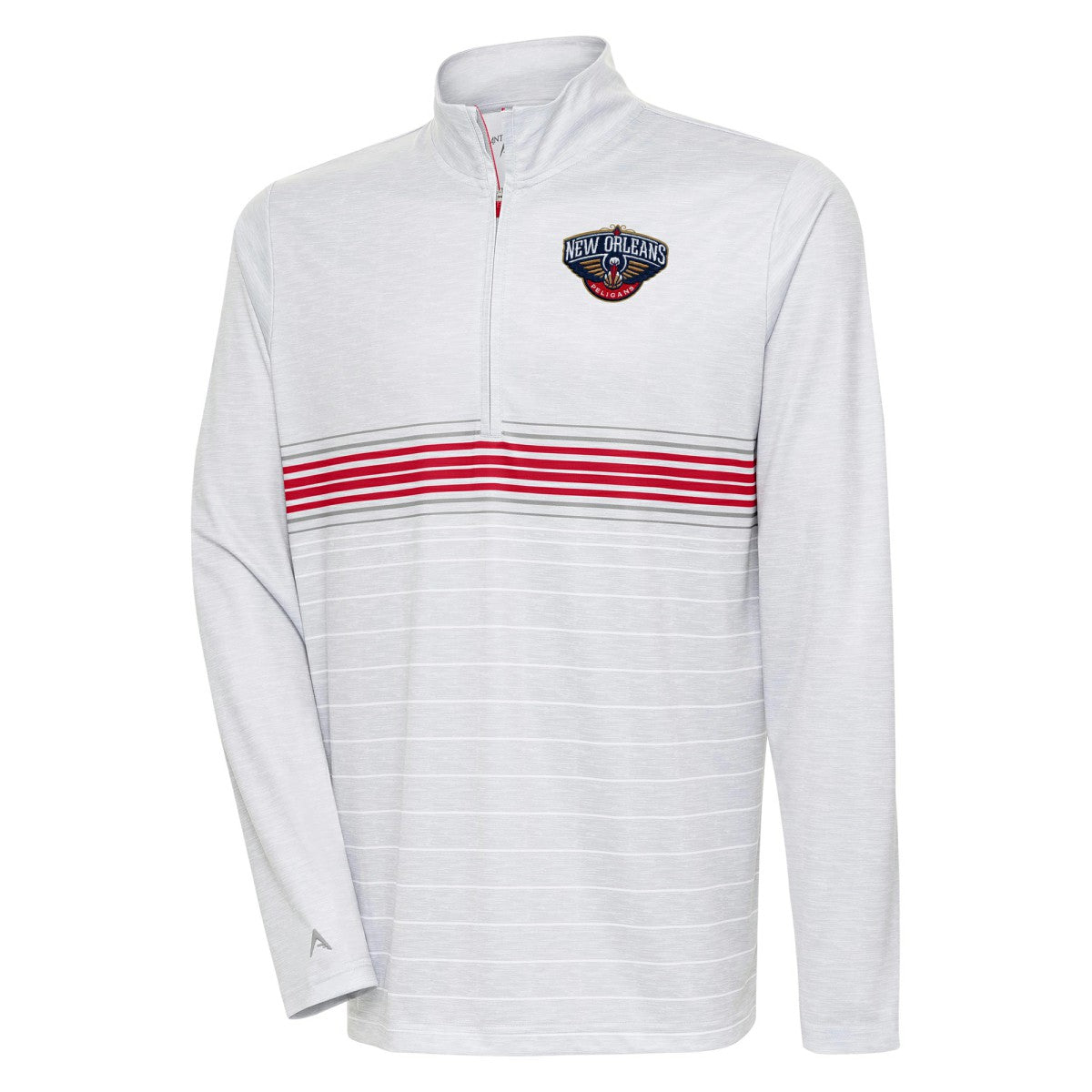 NBA - New Orleans Pelicans Antigua Bullseye Quarter-Zip Pullover Top - Heather Gray/Red