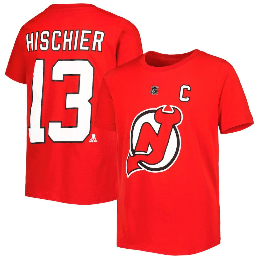 Nico Hischier New Jersey Devils - Youth Player Name & Number T-Shirt Red