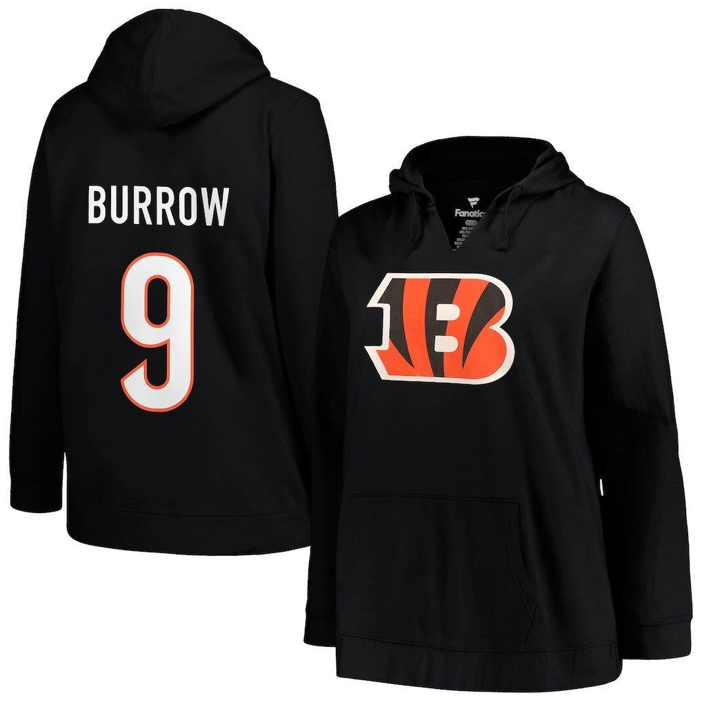 Joe Burrow Cincinnati Bengals Profile Women's Plus Size Player Name & Number Pullover Hoodie Black - NFL