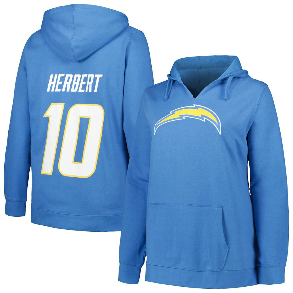 Justin Herbert Los Angeles Chargers Profile Women's Plus Size Player Name & Number Pullover Hoodie Powder Blue - NFL
