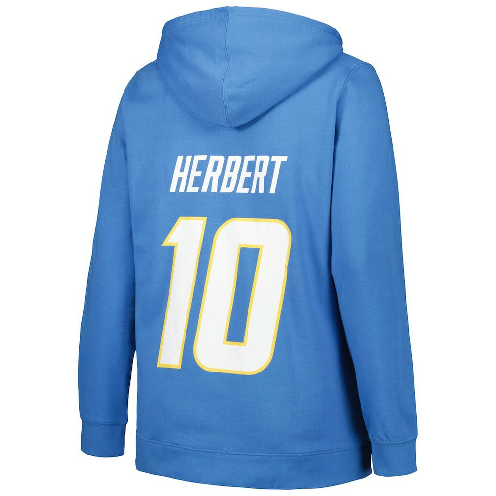 Justin Herbert Los Angeles Chargers Profile Women's Plus Size Player Name & Number Pullover Hoodie Powder Blue - NFL