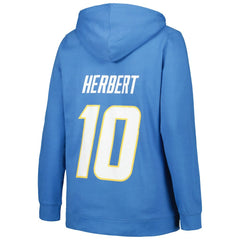 Justin Herbert Los Angeles Chargers Profile Women's Plus Size Player Name & Number Pullover Hoodie Powder Blue - NFL