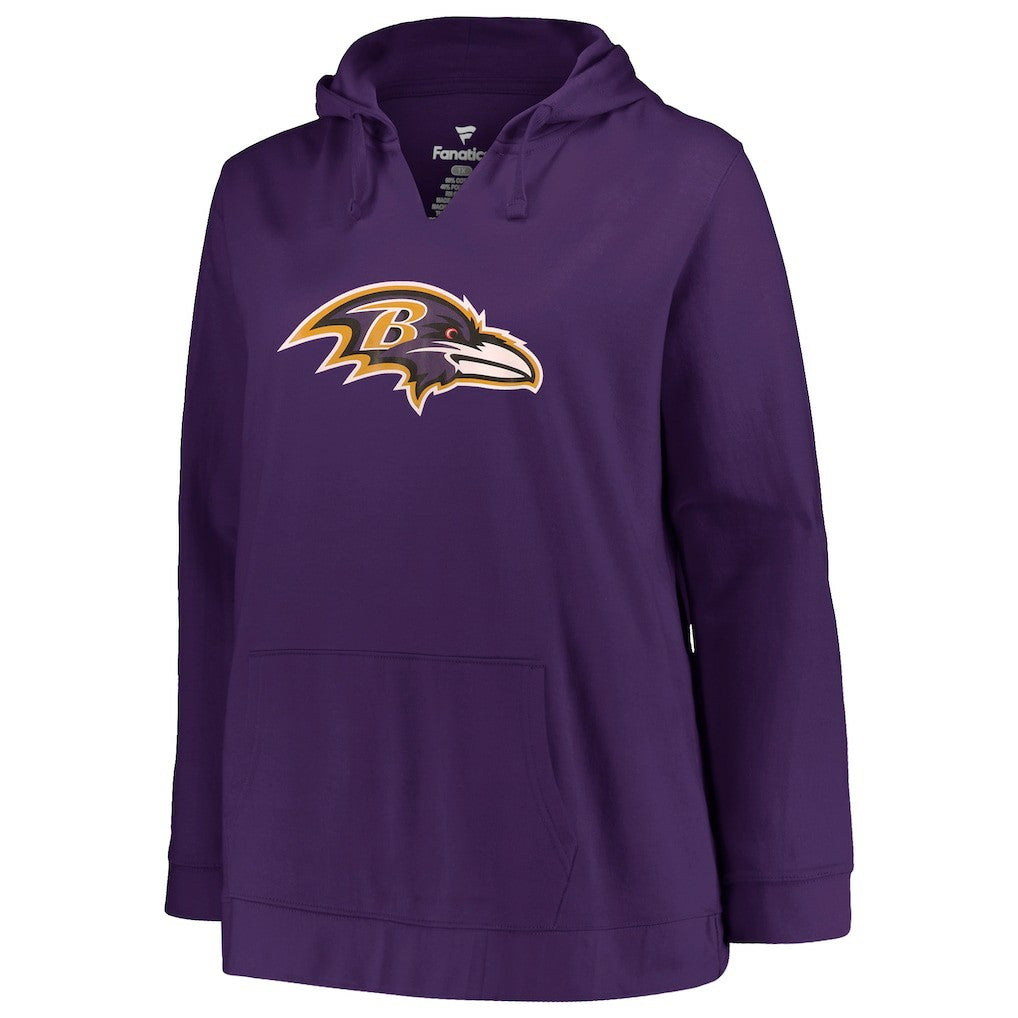 Lamar Jackson Baltimore Ravens Profile Women's Plus Size Player Name & Number Pullover Hoodie Purple - NFL