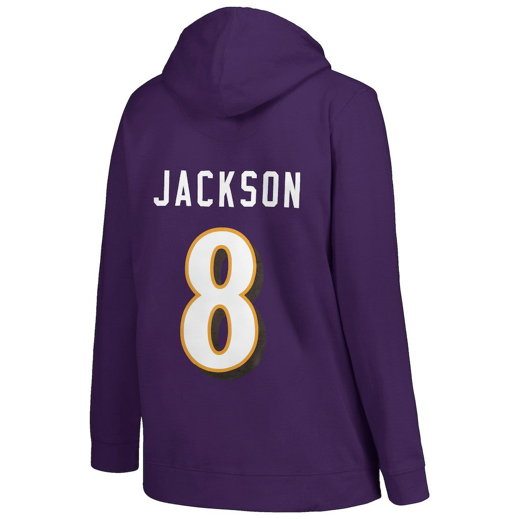 Lamar Jackson Baltimore Ravens Profile Women's Plus Size Player Name & Number Pullover Hoodie Purple - NFL