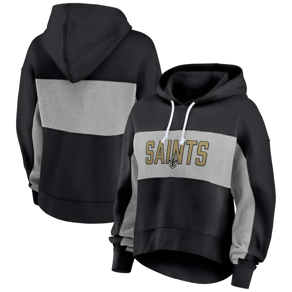 New Orleans Saints Women's Filled Stat Sheet Lighweight Modest Crop Hoodie Black - Fanatics