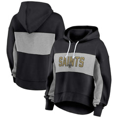 New Orleans Saints Women's Filled Stat Sheet Lighweight Modest Crop Hoodie Black - Fanatics