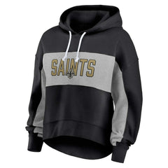 New Orleans Saints Women's Filled Stat Sheet Lighweight Modest Crop Hoodie Black - Fanatics