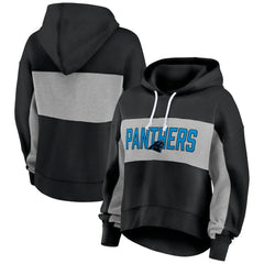 Carolina Panthers Women's Filled Stat Sheet Lighweight Modest Crop Hoodie Black - Fanatics
