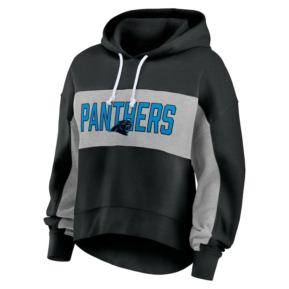 Carolina Panthers Women's Filled Stat Sheet Lighweight Modest Crop Hoodie Black - Fanatics