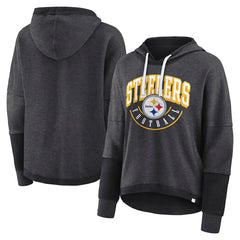 Pittsburgh Steelers Women's Lightewight Modest Crop Lounge Helmet Arch Pullover Hoodie Charcoal - Fanatics