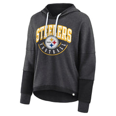 Pittsburgh Steelers Women's Lightewight Modest Crop Lounge Helmet Arch Pullover Hoodie Charcoal - Fanatics