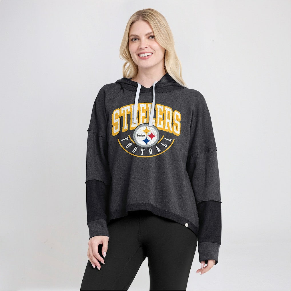 Pittsburgh Steelers Women's Lightewight Modest Crop Lounge Helmet Arch Pullover Hoodie Charcoal - Fanatics