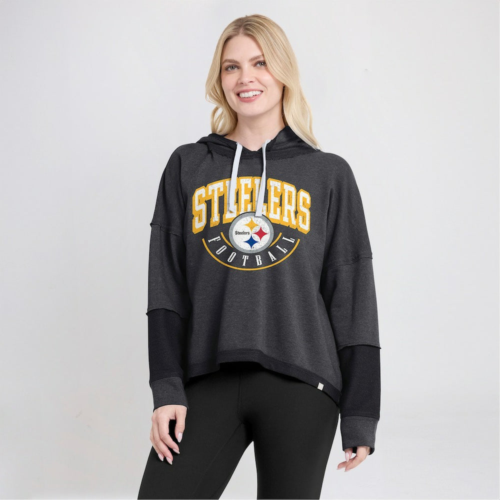 Pittsburgh Steelers Women's Lightewight Modest Crop Lounge Helmet Arch Pullover Hoodie Charcoal - Fanatics