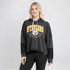 Pittsburgh Steelers Women's Lightewight Modest Crop Lounge Helmet Arch Pullover Hoodie Charcoal - Fanatics